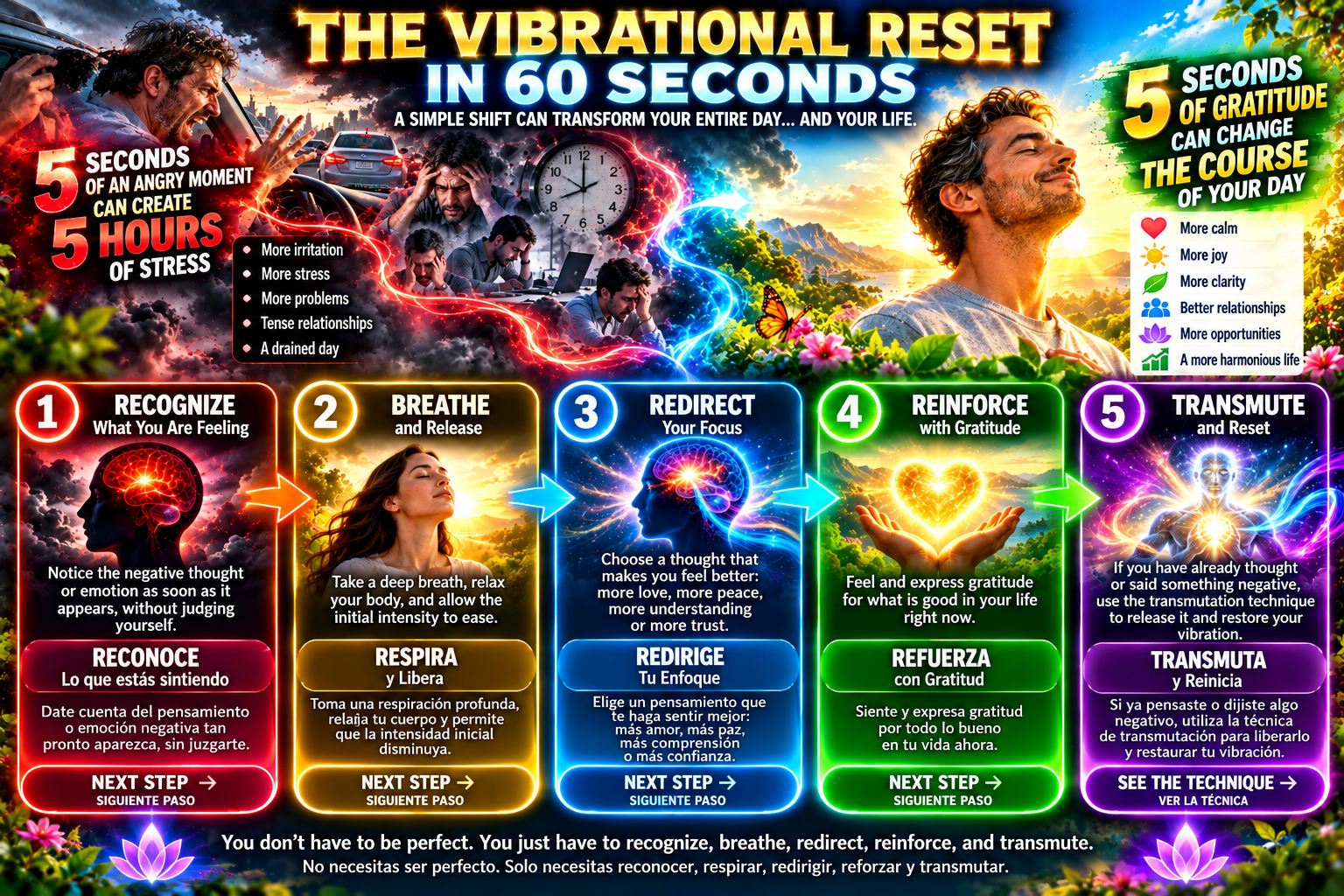 Infographic of the five-step vibrational reset